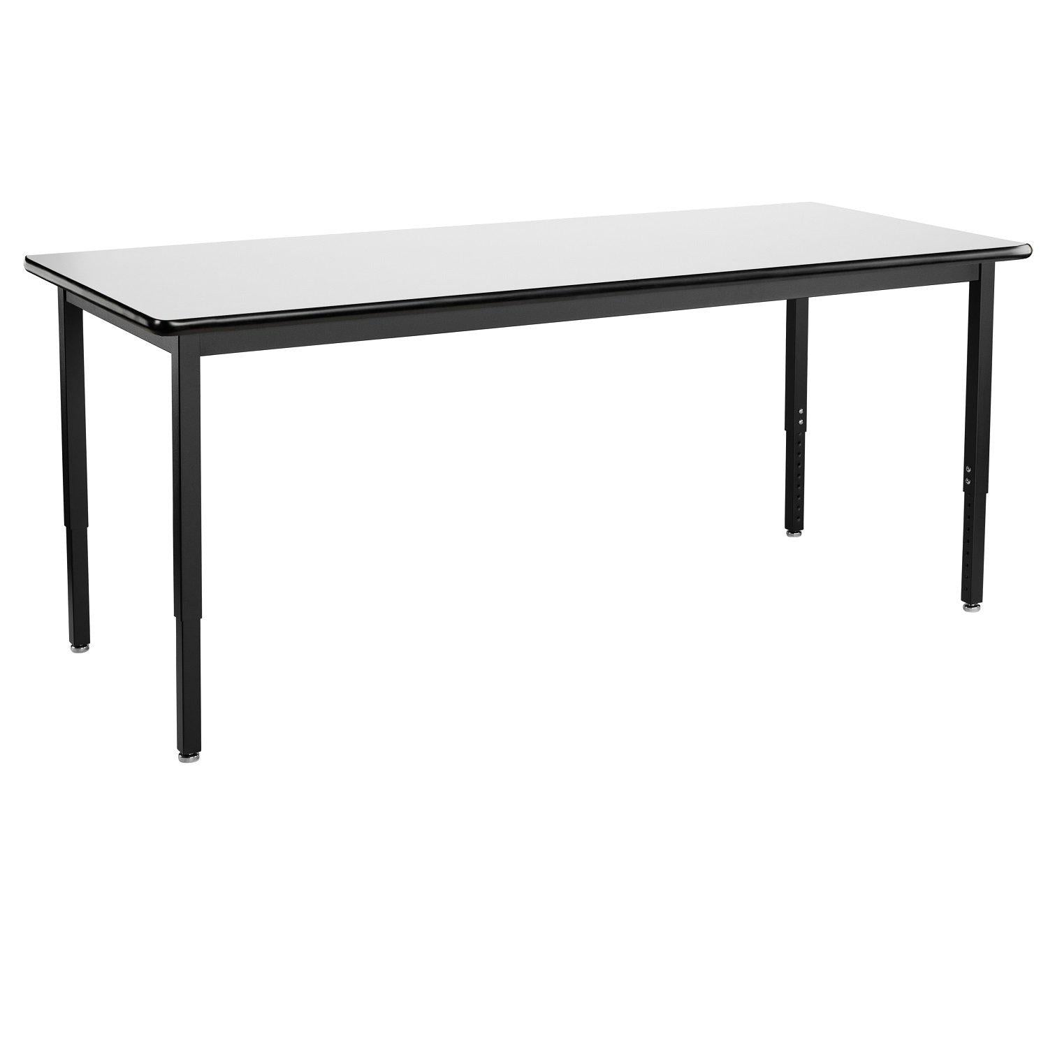 Heavy-Duty Height-Adjustable Utility Table, Black Frame, 24" x 72", Whiteboard High-Pressure Laminate Top