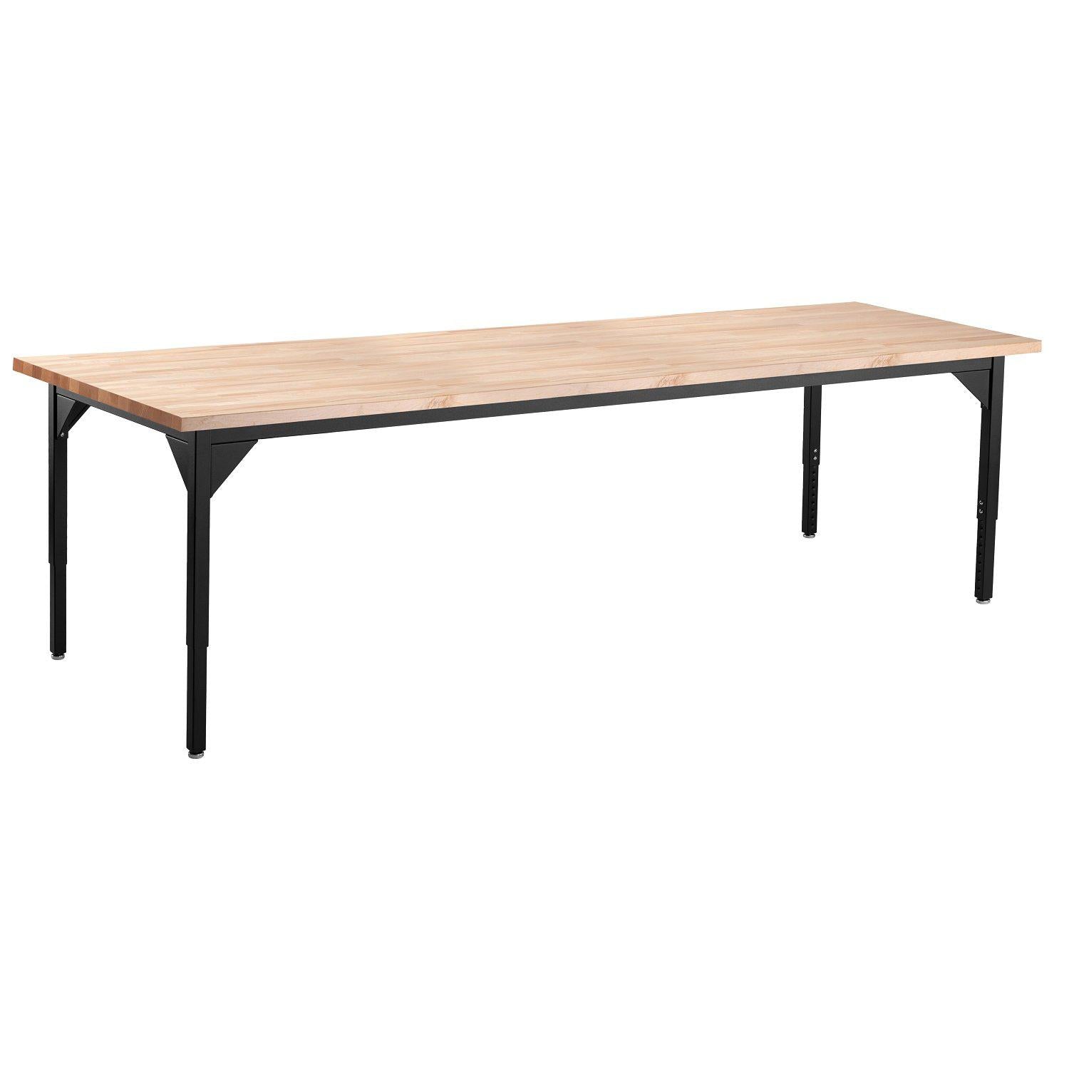 Heavy-Duty Height-Adjustable Utility Table, Black Frame, 36" x 84", Butcherblock Top