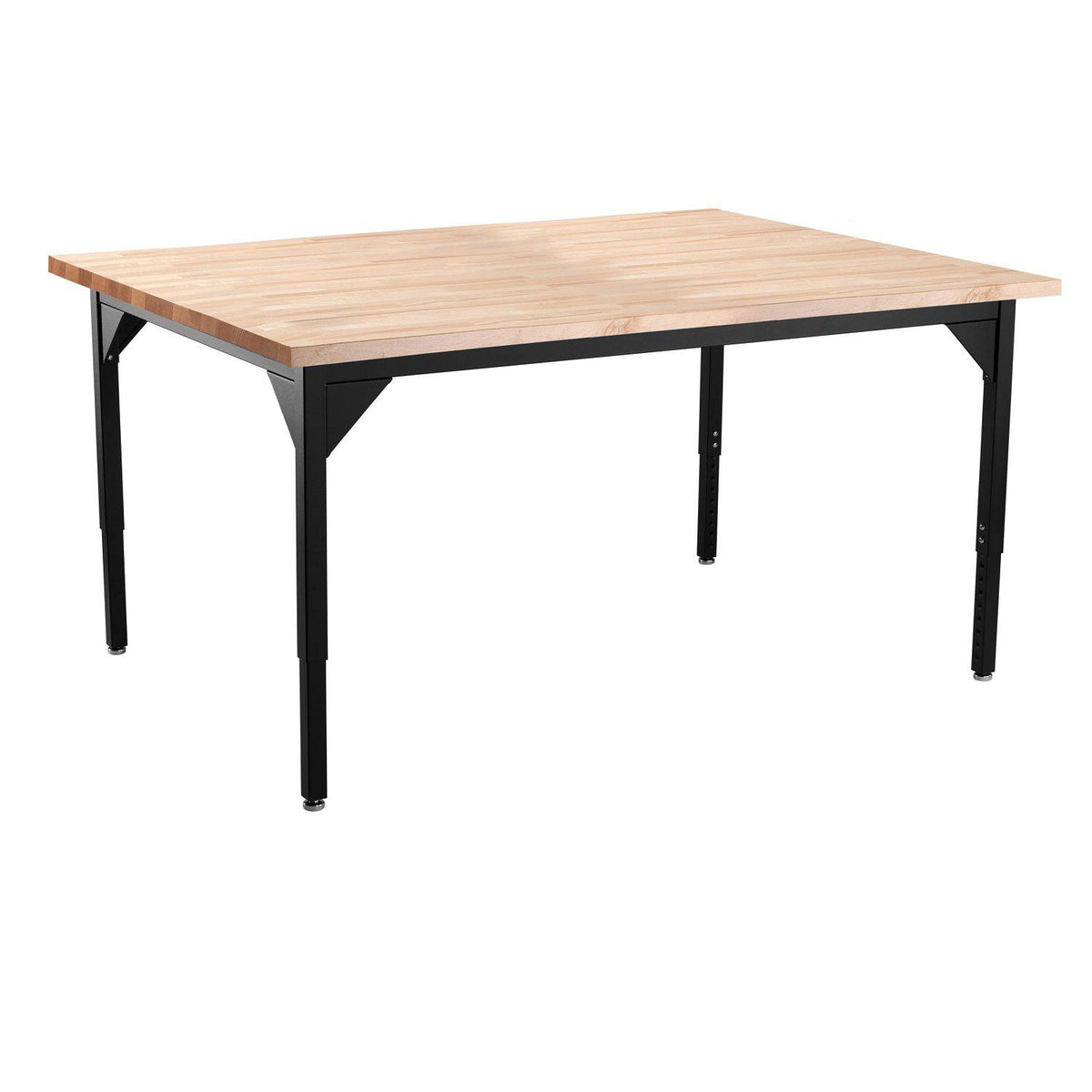 Heavy-Duty Height-Adjustable Utility Table, Black Frame, 42" x 60", Butcherblock Top