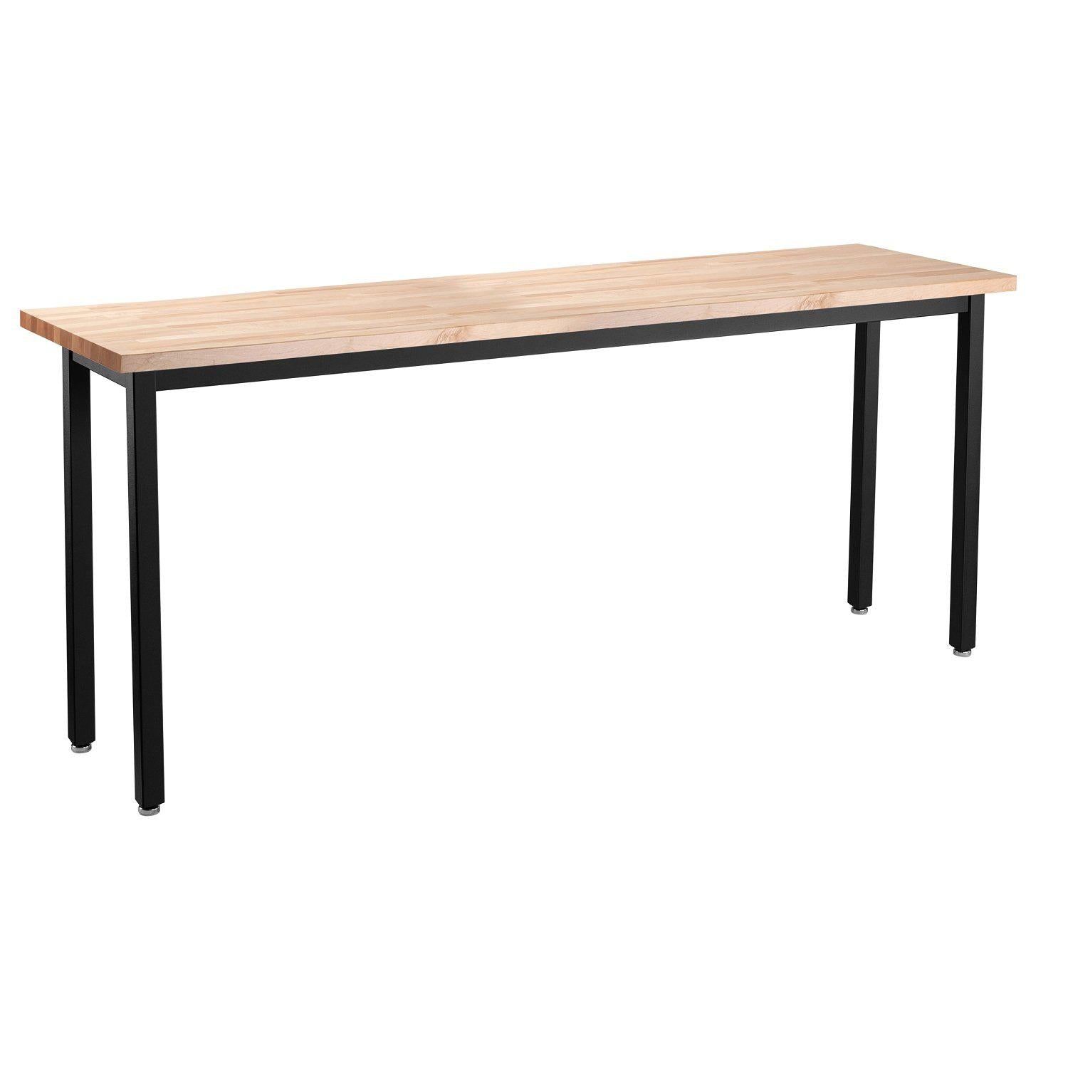 Heavy-Duty Fixed Height Utility Table, Black Frame, 18" x 96", Butcherblock Top