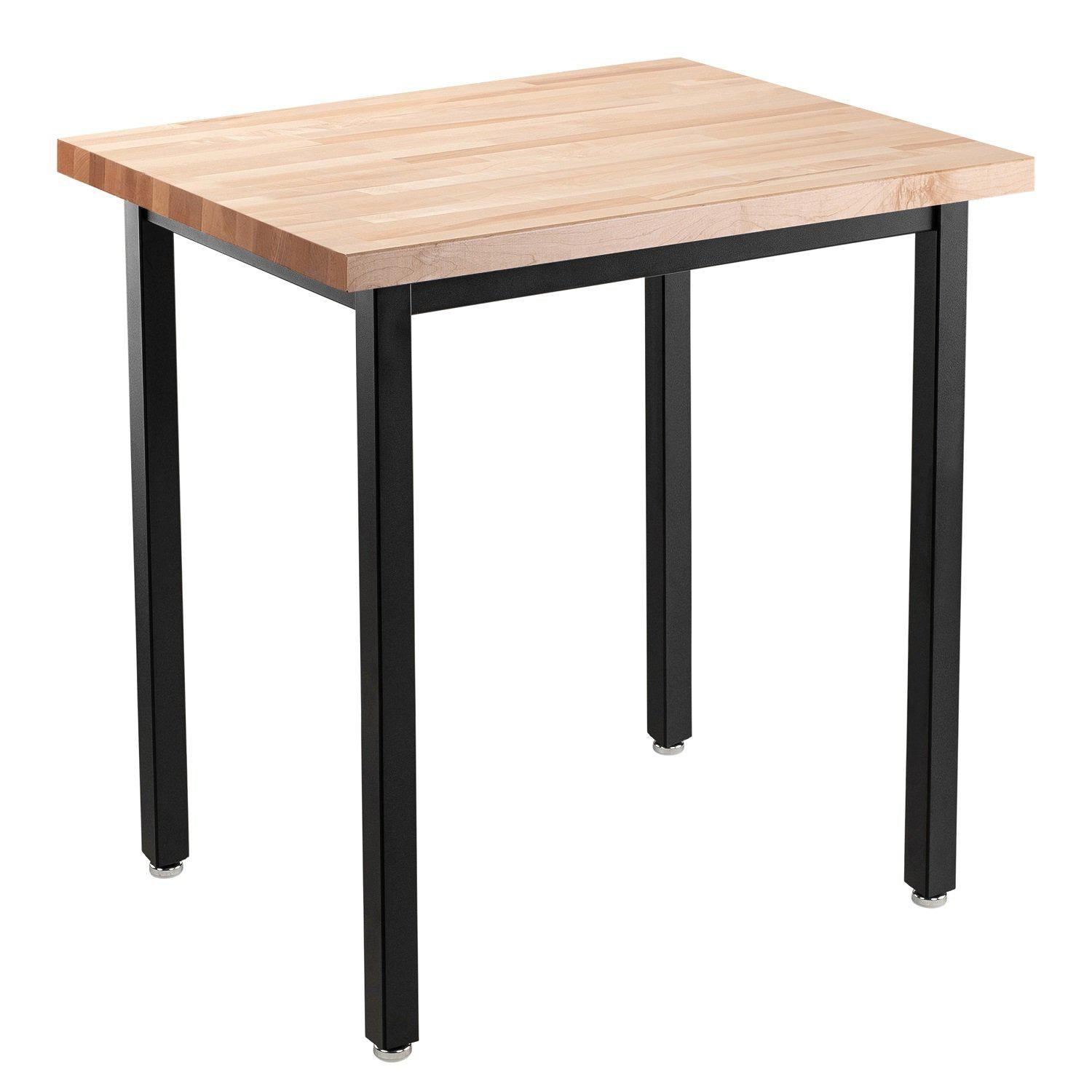 Heavy-Duty Fixed Height Utility Table, Black Frame, 24" x 30", Butcherblock Top