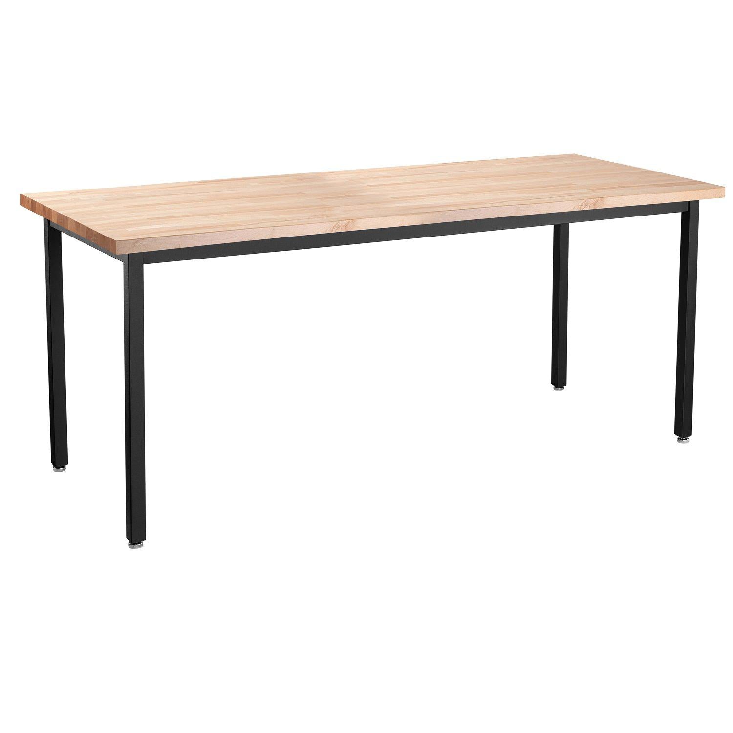 Heavy-Duty Fixed Height Utility Table, Black Frame, 24" x 96", Butcherblock Top