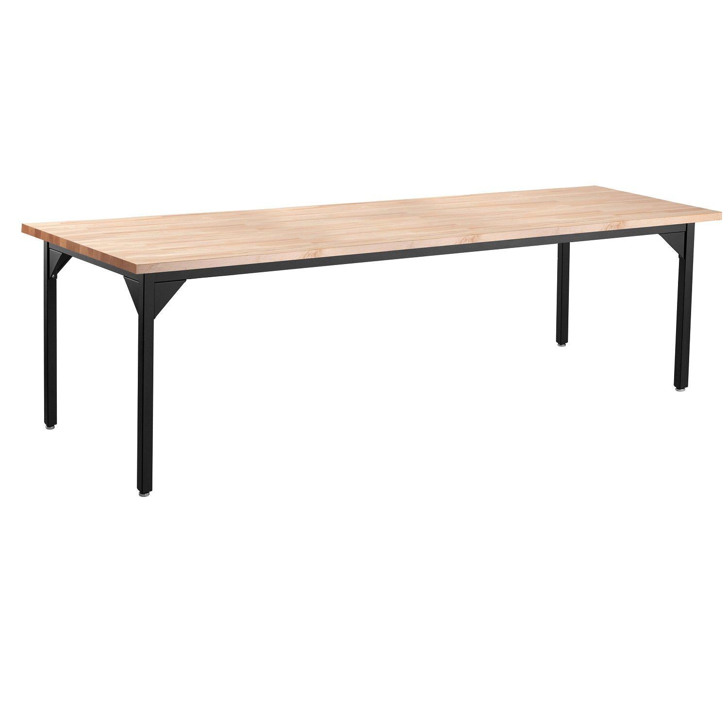 Heavy-Duty Fixed Height Utility Table, Black Frame, 48" x 96", Butcherblock Top