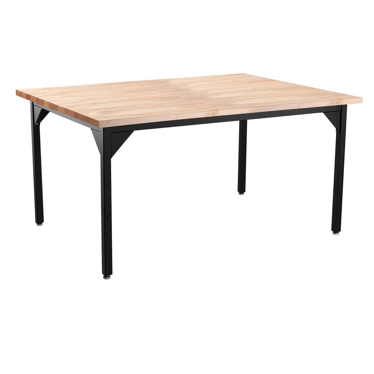 Heavy-Duty Fixed Height Utility Table, Black Frame, 48" x 48", Butcherblock Top