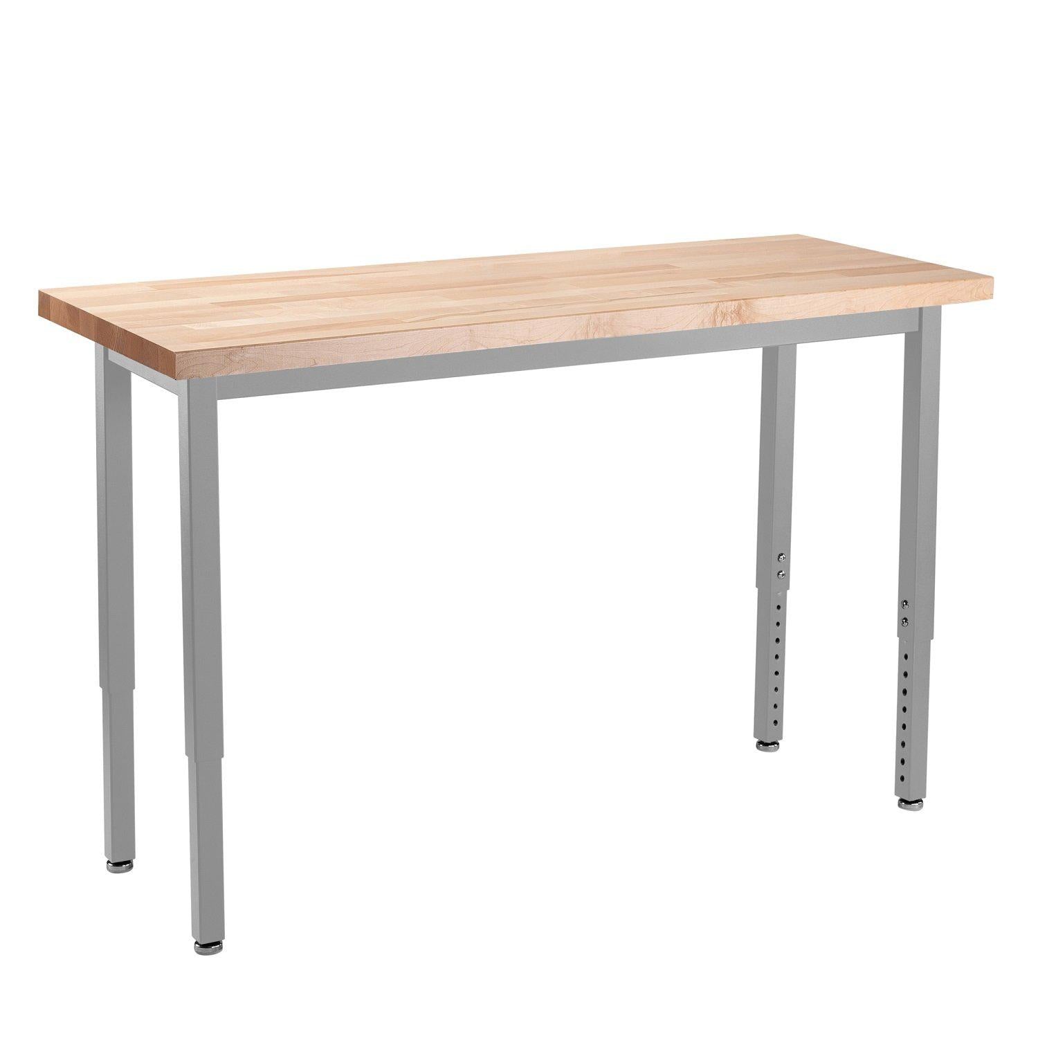 Heavy-Duty Height-Adjustable Utility Table, Soft Grey Frame, 18" x 60", Butcherblock Top
