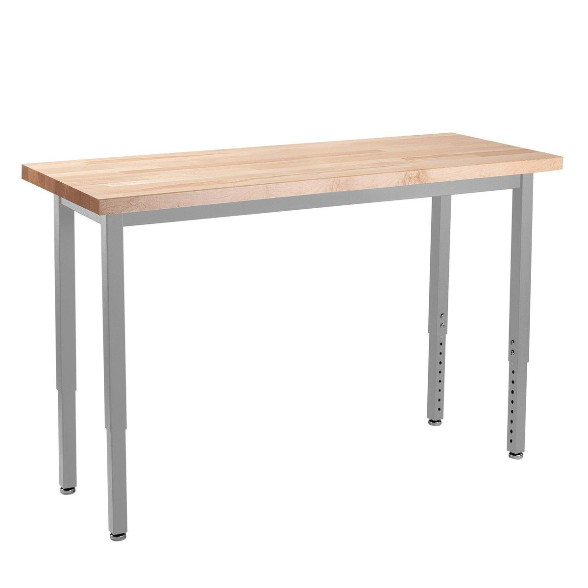 Heavy-Duty Height-Adjustable Utility Table, Soft Grey Frame, 18" x 54", Butcherblock Top