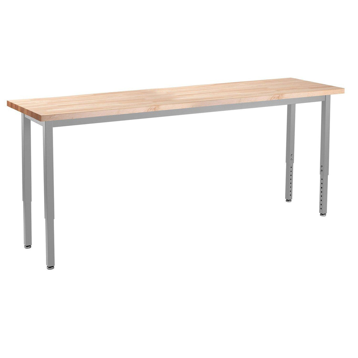 Heavy-Duty Height-Adjustable Utility Table, Soft Grey Frame, 18" x 96", Butcherblock Top