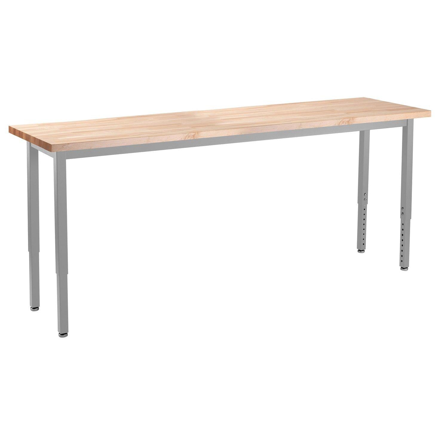 Heavy-Duty Height-Adjustable Utility Table, Soft Grey Frame, 18" x 96", Butcherblock Top
