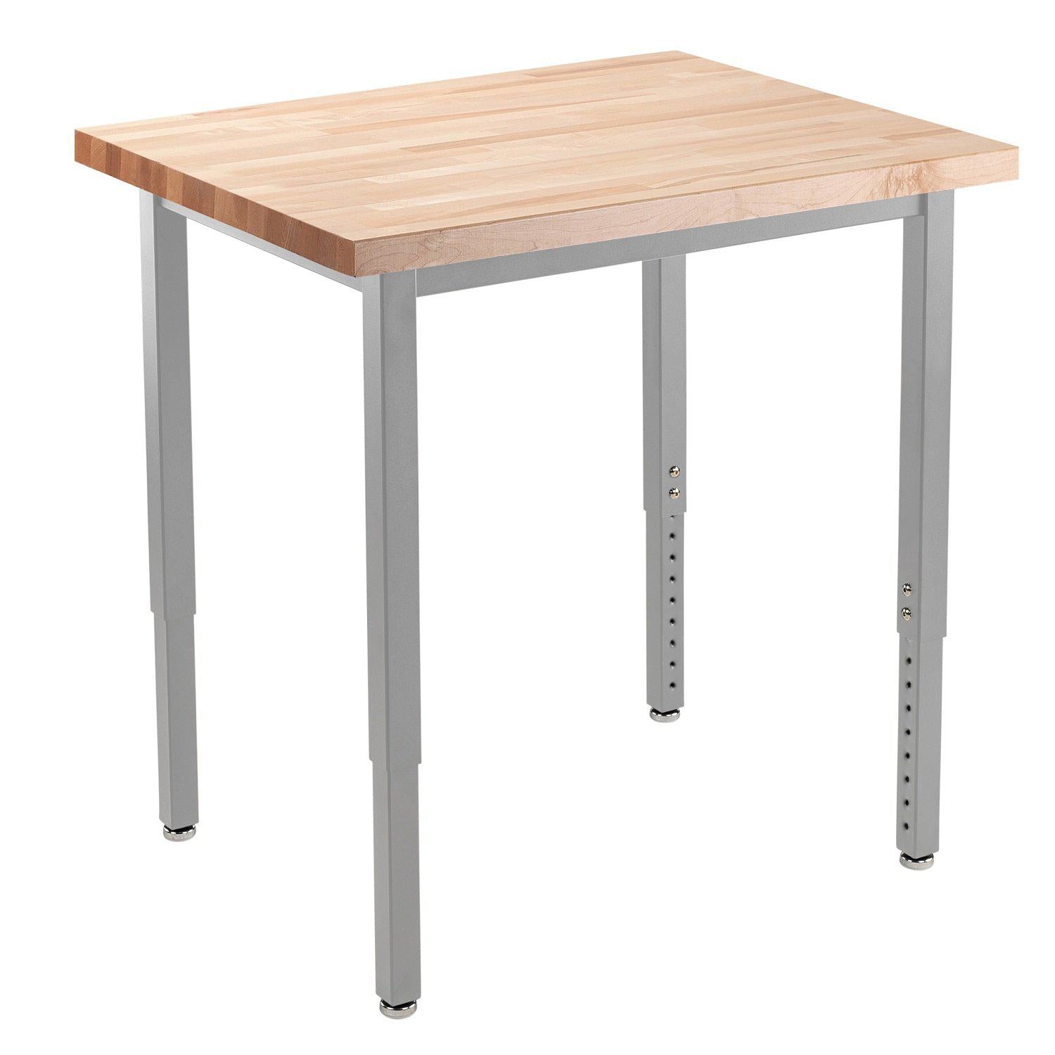 Heavy-Duty Height-Adjustable Utility Table, Soft Grey Frame, 36" x 36", Butcherblock Top