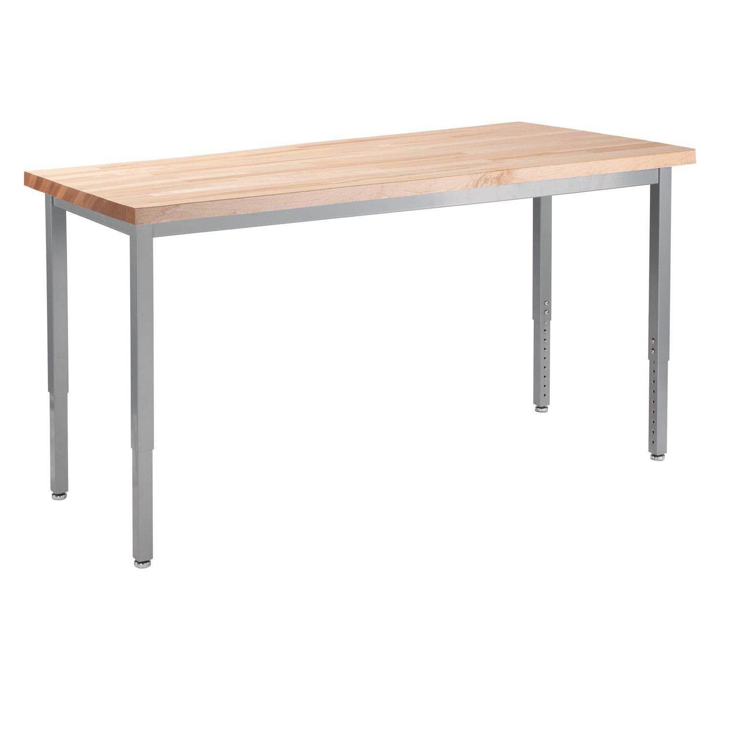 Heavy-Duty Height-Adjustable Utility Table, Soft Grey Frame, 24" x 54", Butcherblock Top