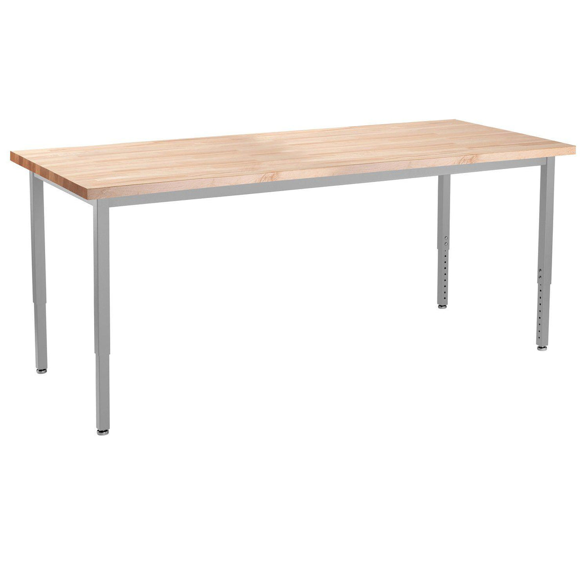 Heavy-Duty Height-Adjustable Utility Table, Soft Grey Frame, 30" x 96", Butcherblock Top