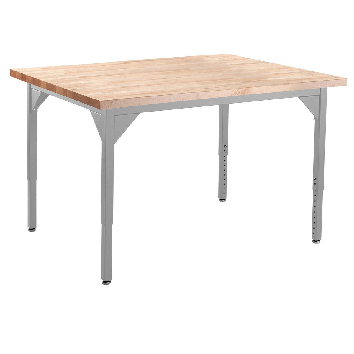 Heavy-Duty Height-Adjustable Utility Table, Soft Grey Frame, 36" x 42", Butcherblock Top