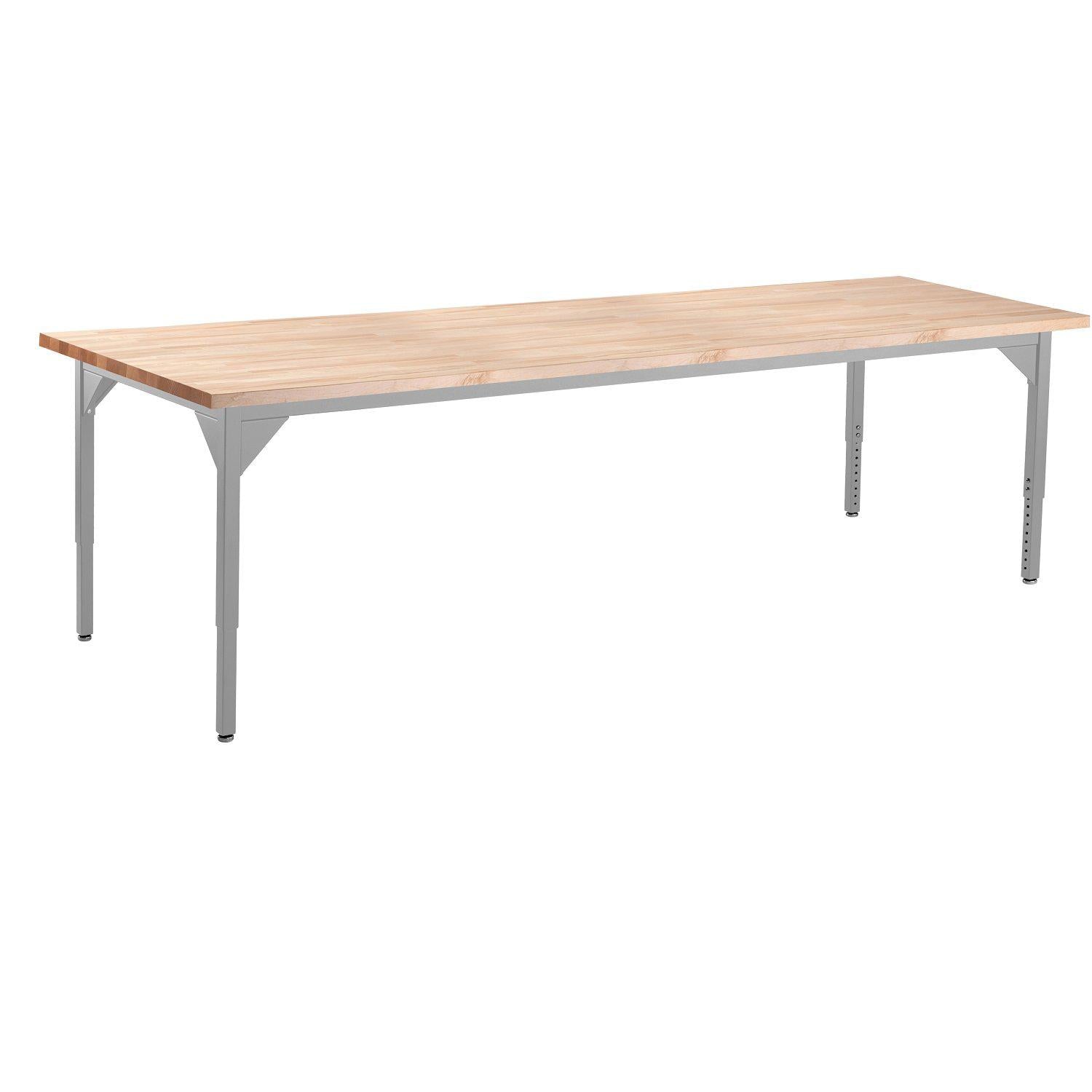 Heavy-Duty Height-Adjustable Utility Table, Soft Grey Frame, 36" x 84", Butcherblock Top