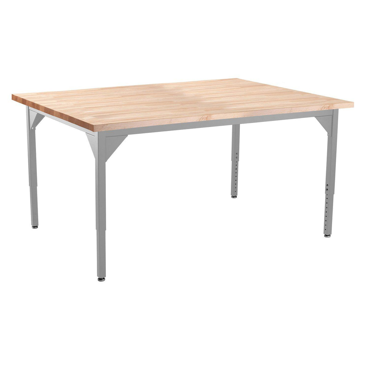 Heavy-Duty Height-Adjustable Utility Table, Soft Grey Frame, 42" x 60", Butcherblock Top