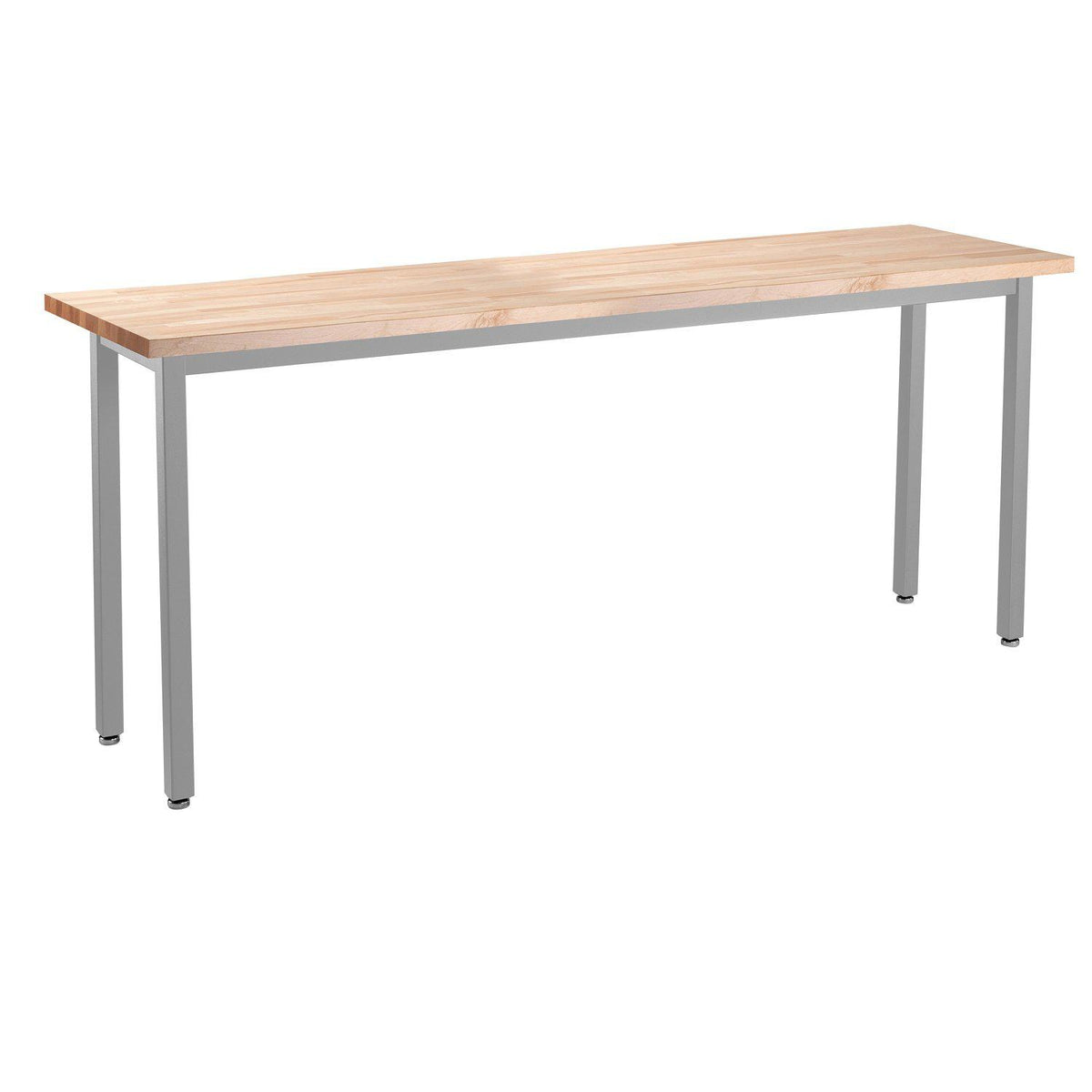 Heavy-Duty Fixed Height Utility Table, Soft Grey Frame, 18" x 84", Butcherblock Top