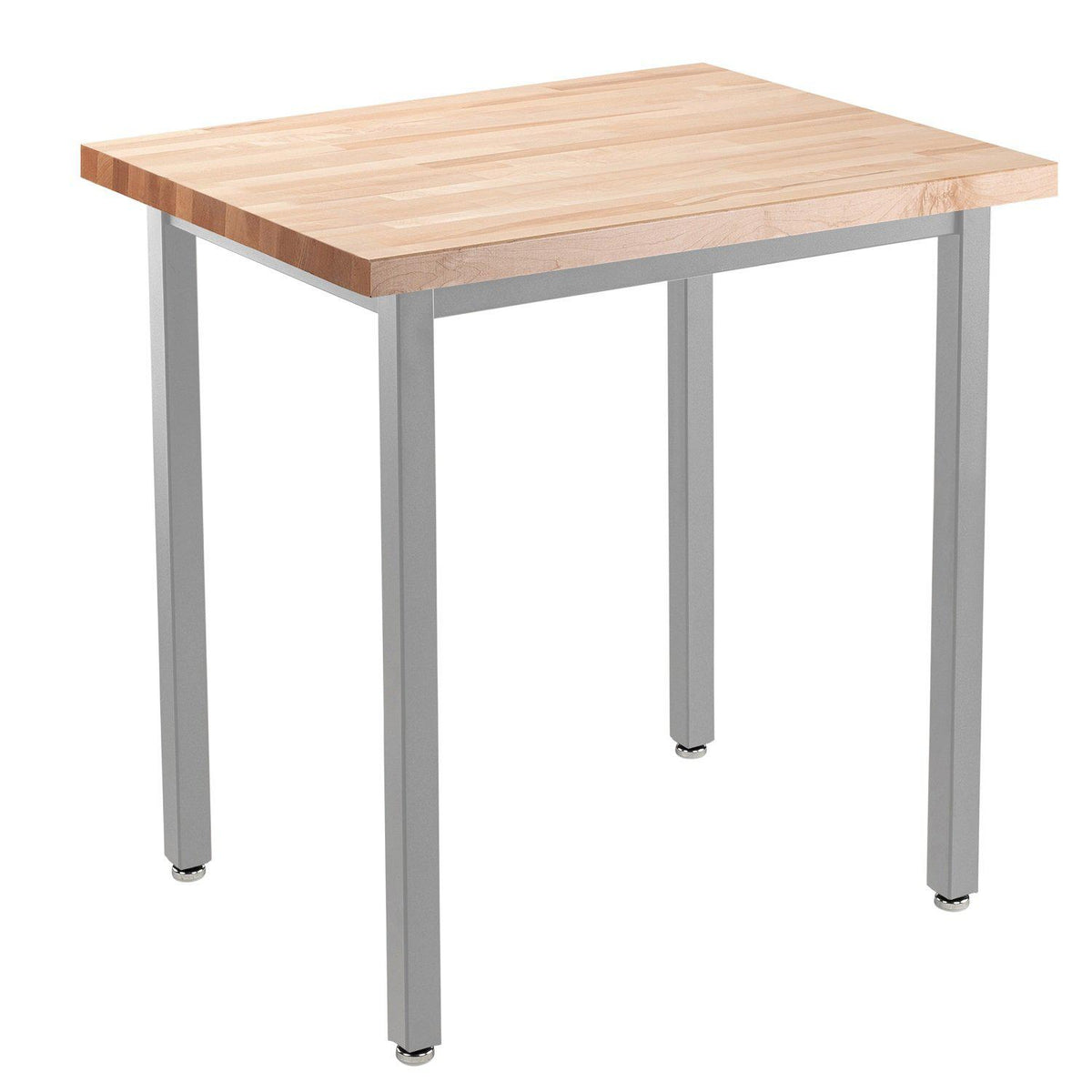Heavy-Duty Fixed Height Utility Table, Soft Grey Frame, 30" x 36", Butcherblock Top