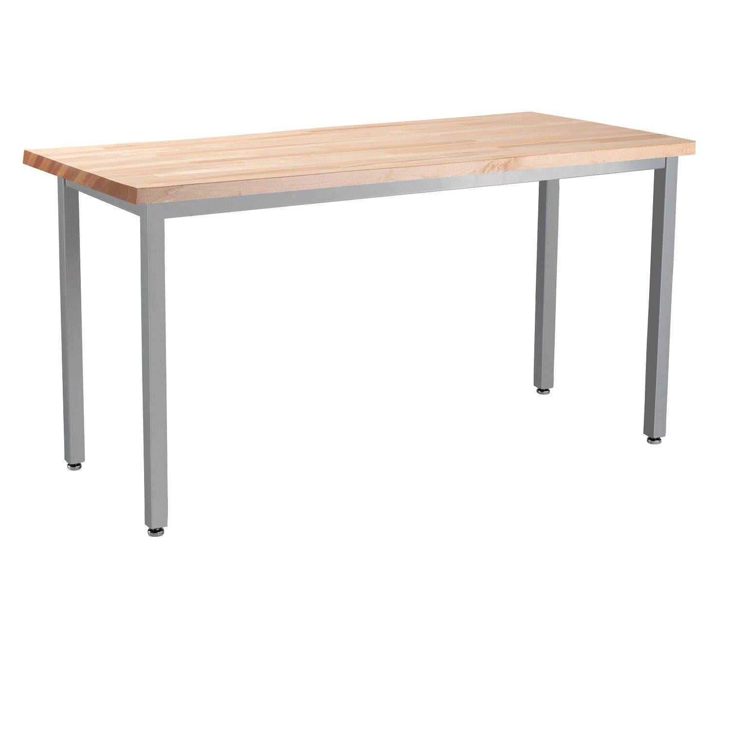 Heavy-Duty Fixed Height Utility Table, Soft Grey Frame, 24" x 54", Butcherblock Top