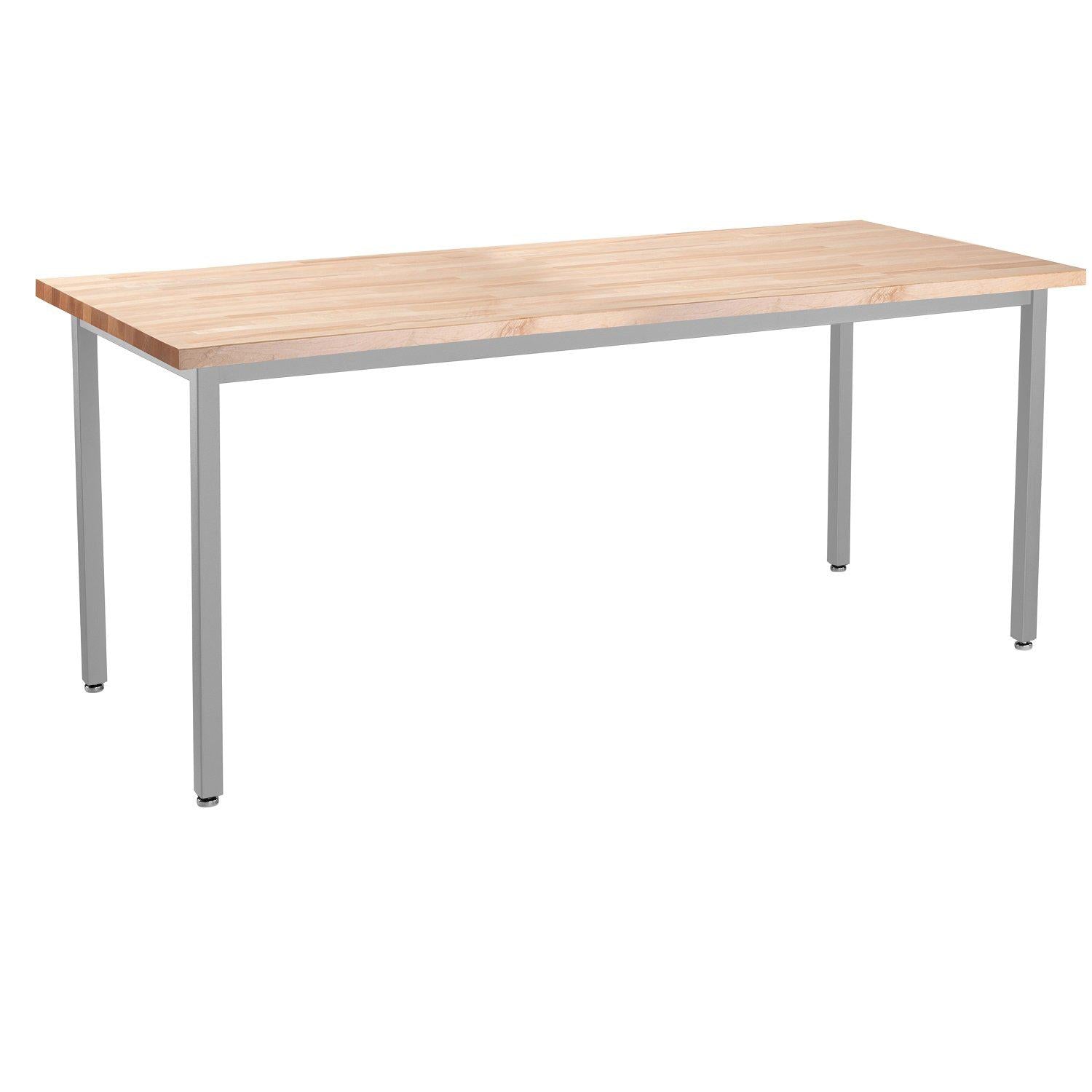 Heavy-Duty Fixed Height Utility Table, Soft Grey Frame, 30" x 72", Butcherblock Top
