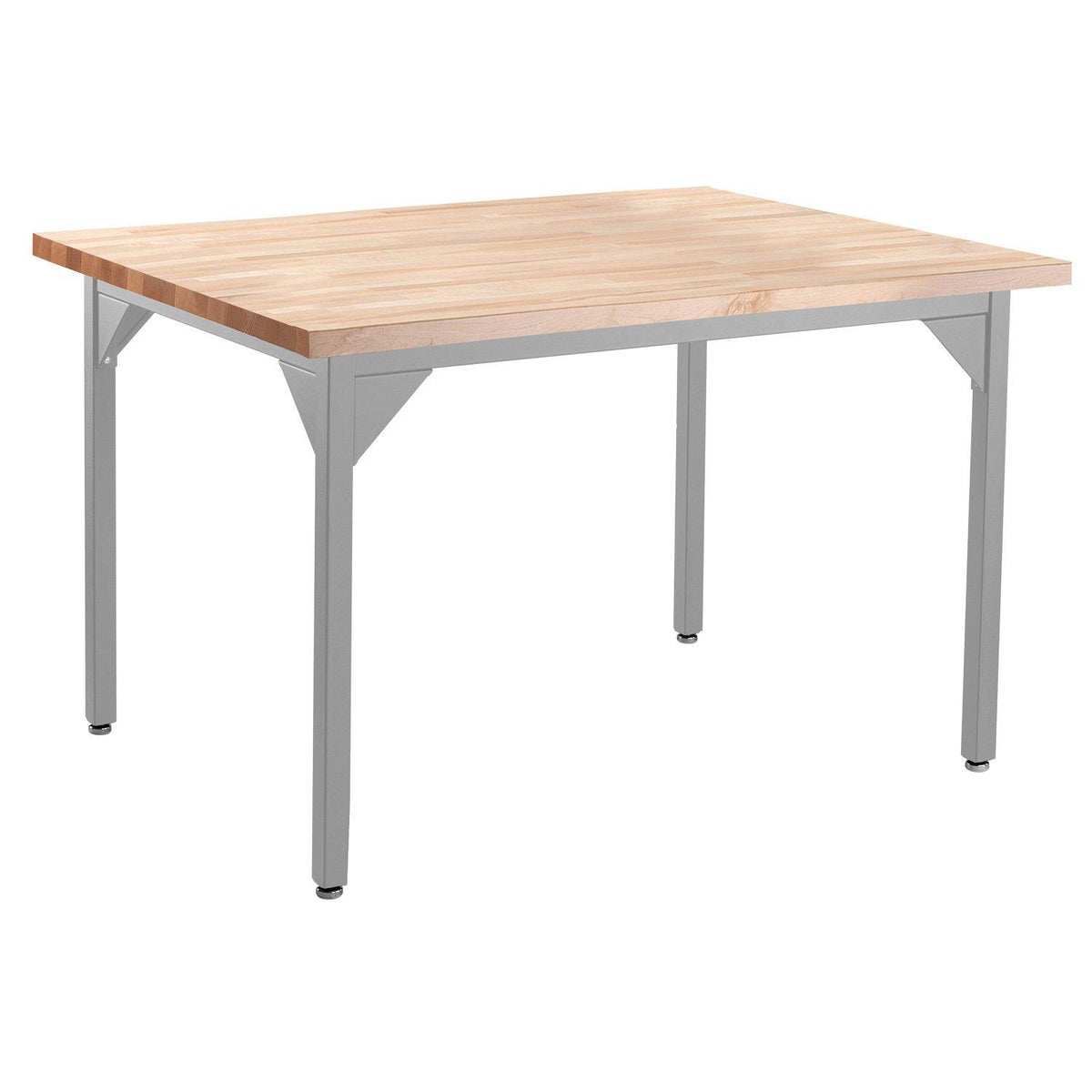 Heavy-Duty Fixed Height Utility Table, Soft Grey Frame, 36" x 48", Butcherblock Top
