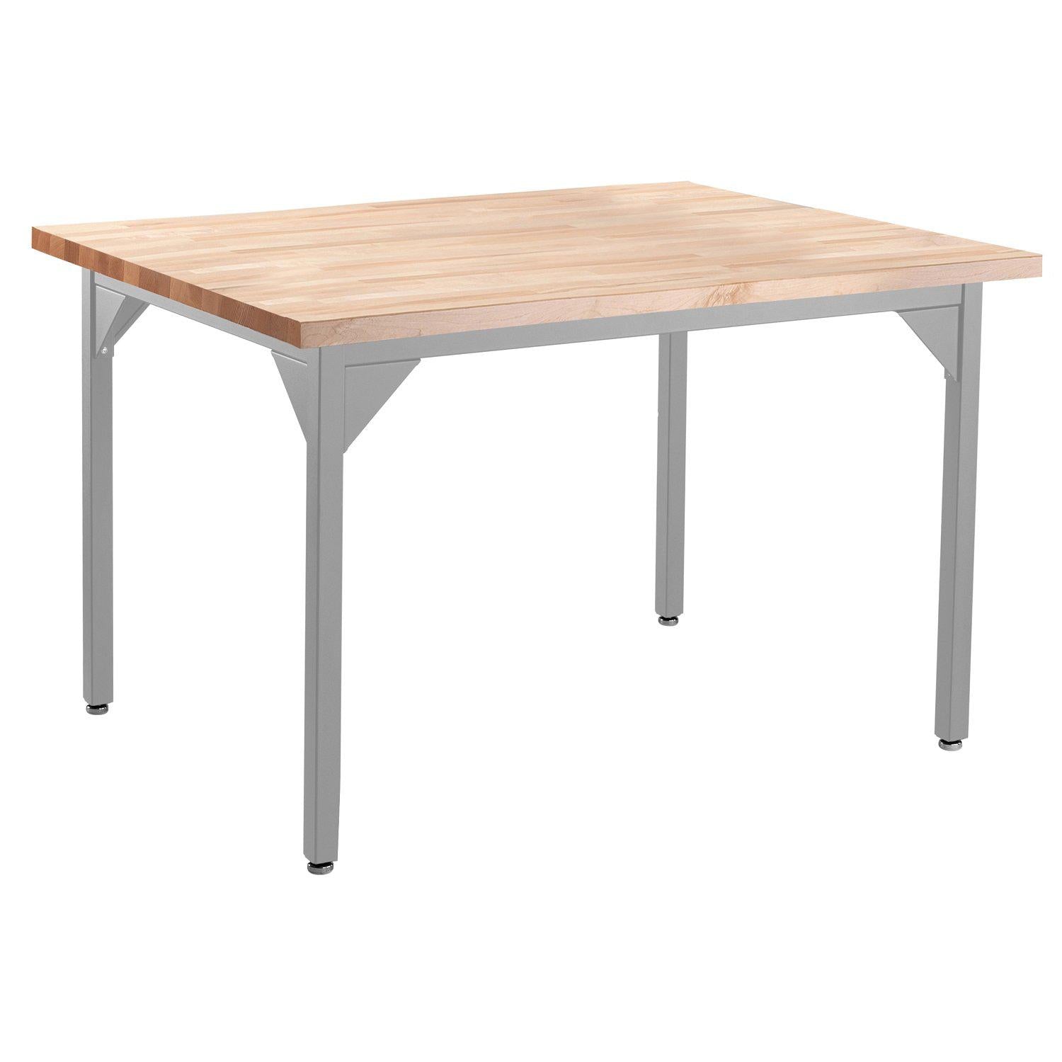 Heavy-Duty Fixed Height Utility Table, Soft Grey Frame, 36" x 60", Butcherblock Top