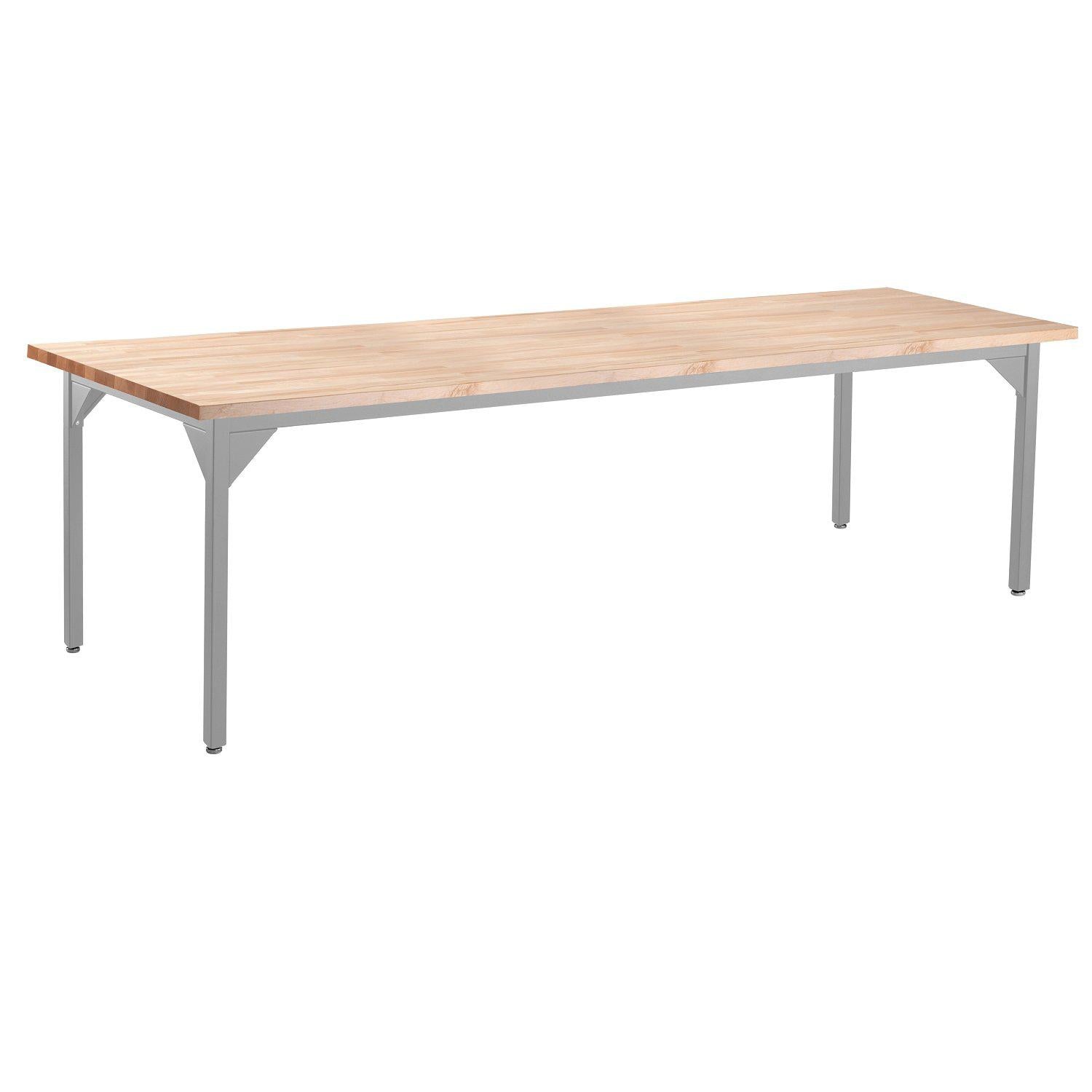 Heavy-Duty Fixed Height Utility Table, Soft Grey Frame, 48" x 72", Butcherblock Top