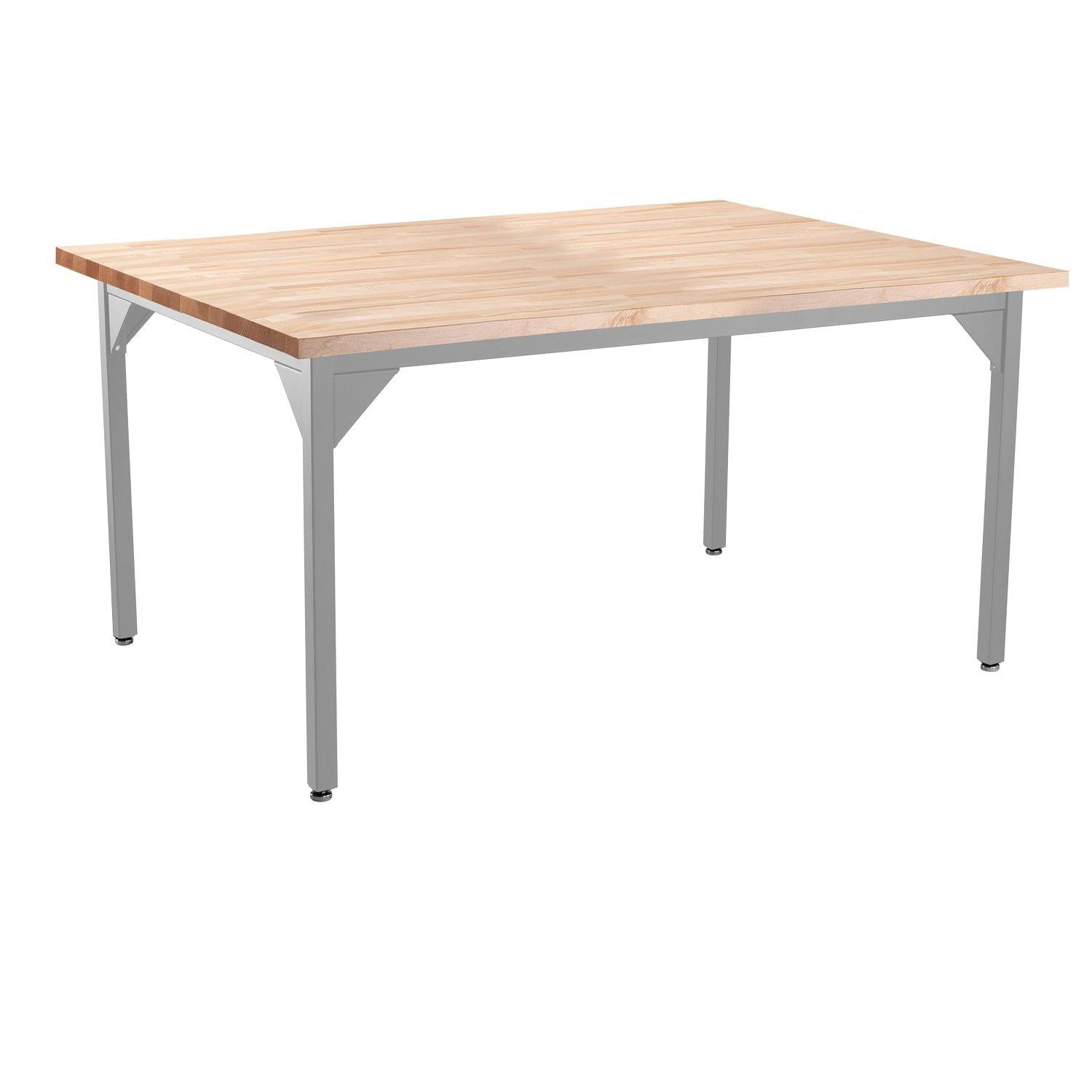Heavy-Duty Fixed Height Utility Table, Soft Grey Frame, 42" x 42", Butcherblock Top