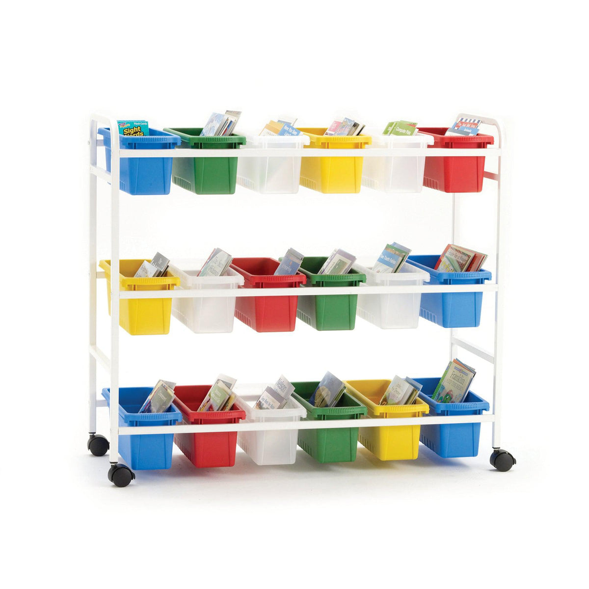 Leveled Reading Book Browser Cart with 18 Small Open Tubs