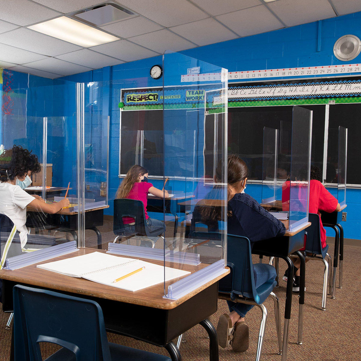 Classroom Hinged-Edge Desktop Barrier and Sneeze Guard, 22" W x 16" D  x 18" H