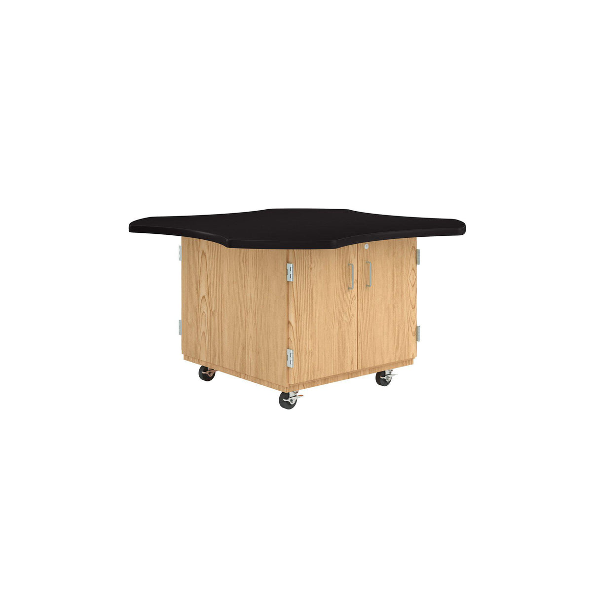 Intermix Mobile Workbench with Wave-Shaped Laminate Top, 4-Door Cabinet, 30" H, Oak Finish