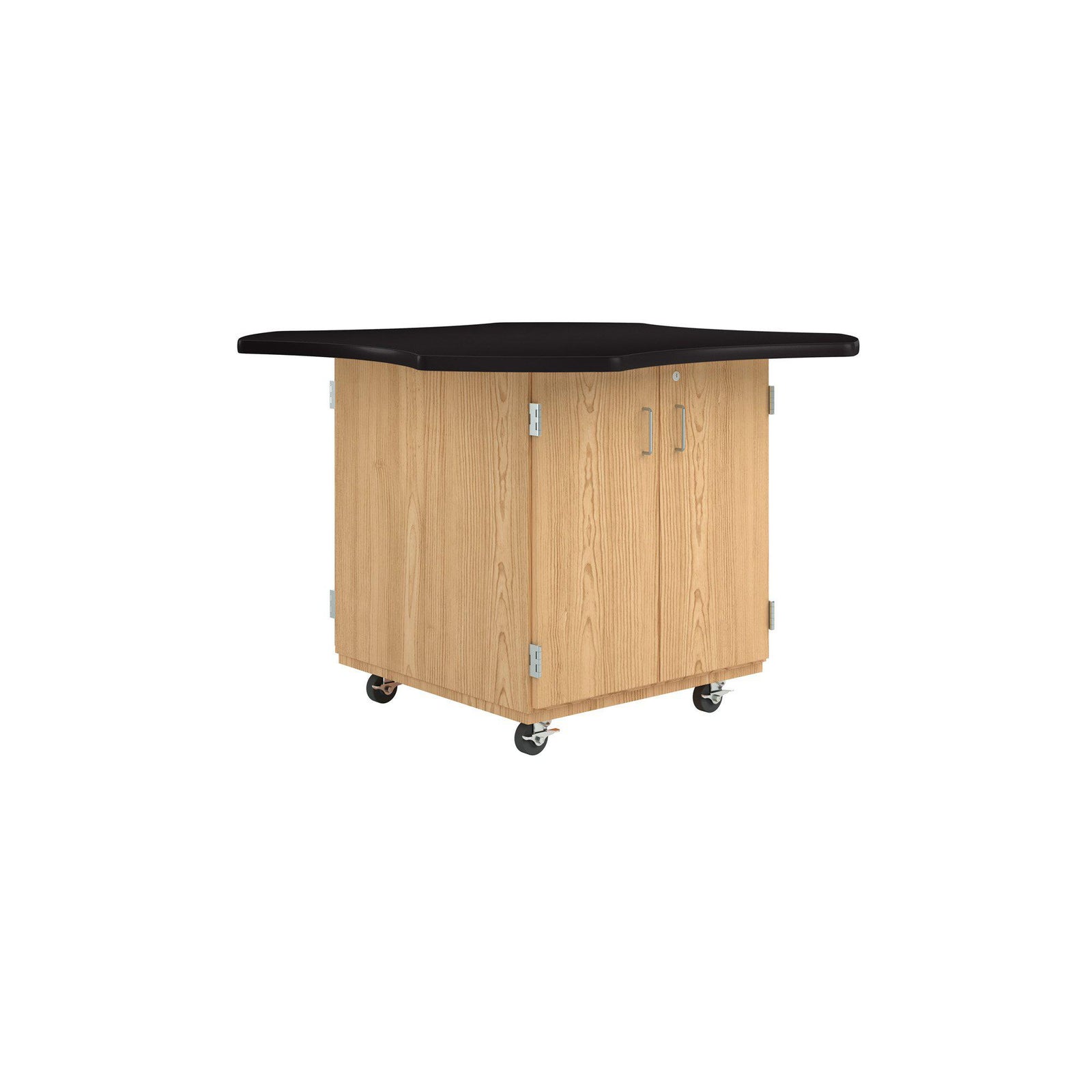 Intermix Mobile Workbench Wave-Shaped Laminate Top, 4-Door Cabinet, 36" H, Oak Finish