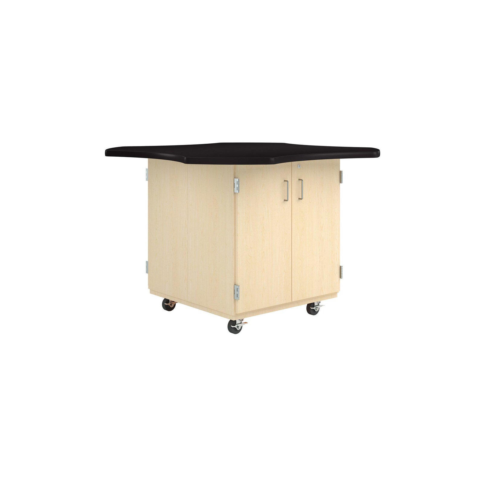 Intermix Mobile Workbench with Wave-Shaped Laminate Top, 4-Door Cabinet, 36" H, Maple Finish