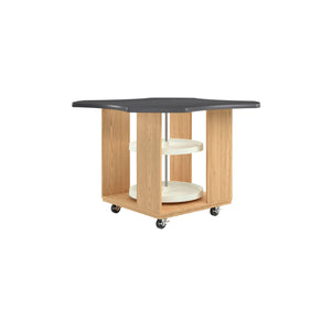 Intermix Mobile Workbench with Laminate Top, Lazy Susan Cabinet, 36" H, Oak Finish
