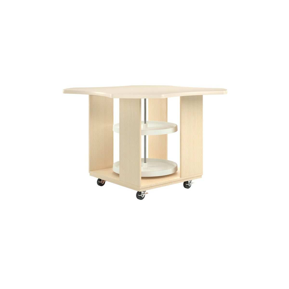Intermix Mobile Workbench with Wave-Shaped Laminate Top, Lazy Susan Cabinet, 36" H, Maple Finish