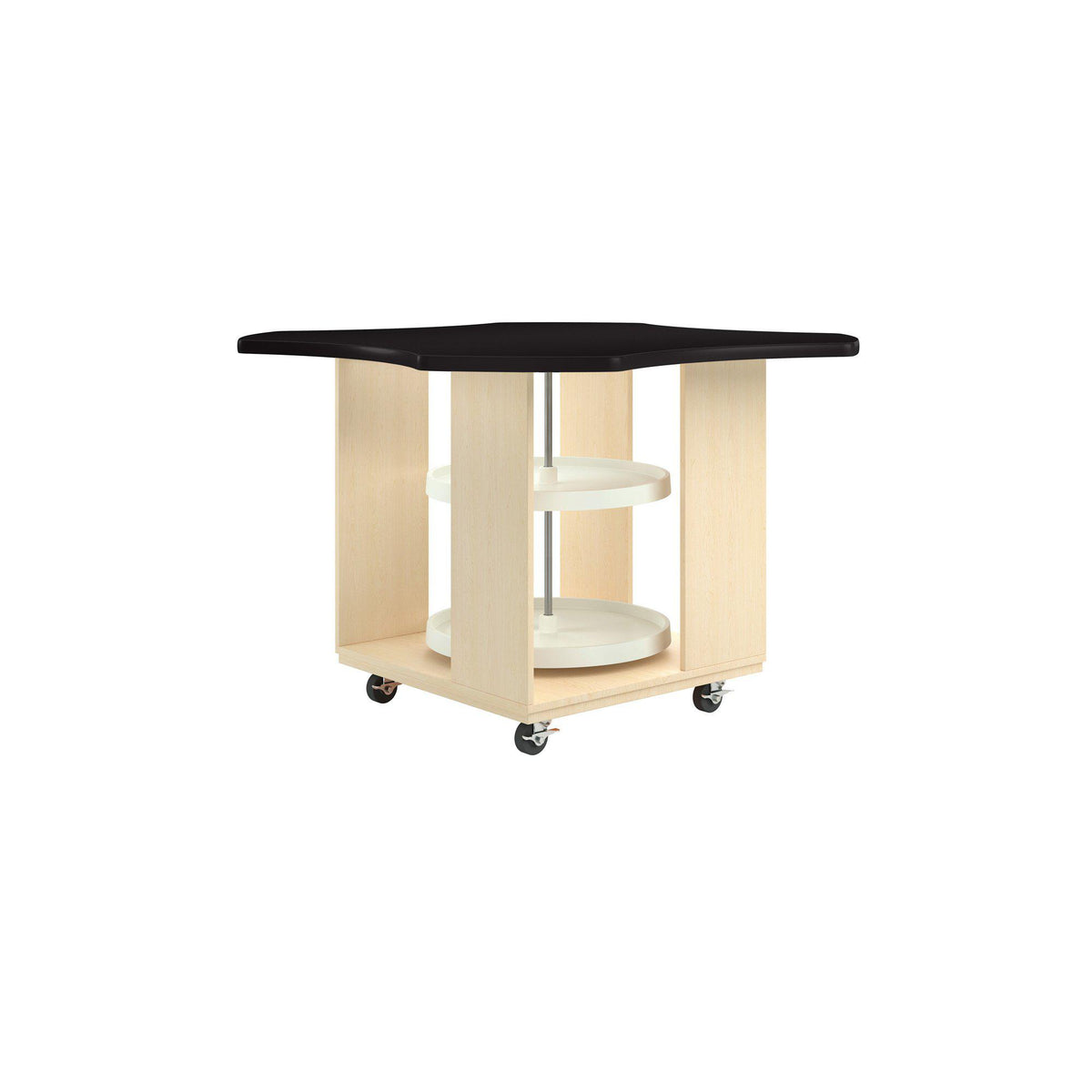 Intermix Mobile Workbench with Wave-Shaped Laminate Top, Lazy Susan Cabinet, 36" H, Maple Finish