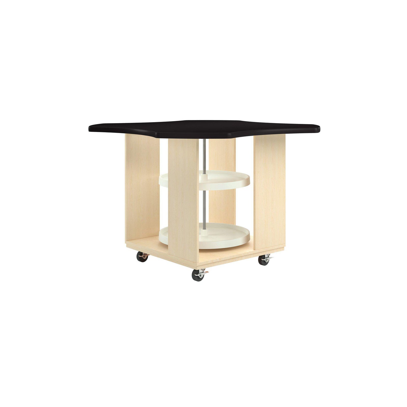 Intermix Mobile Workbench with Wave-Shaped Laminate Top, Lazy Susan Cabinet, 36" H, Maple Finish