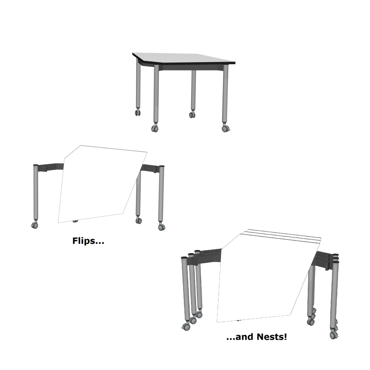 Muzo Kite® Mobile Dry-Erase Flip-Top Folding/Nesting Table, Kite Shape, 29.5" W x 29.5" D x 29" H