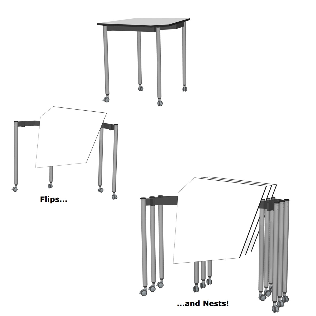 Muzo Tall Kite® Standing Height Mobile Dry-Erase Flip-Top Folding/Nesting Table, Kite Shape, 29.5" W x 29.5" D