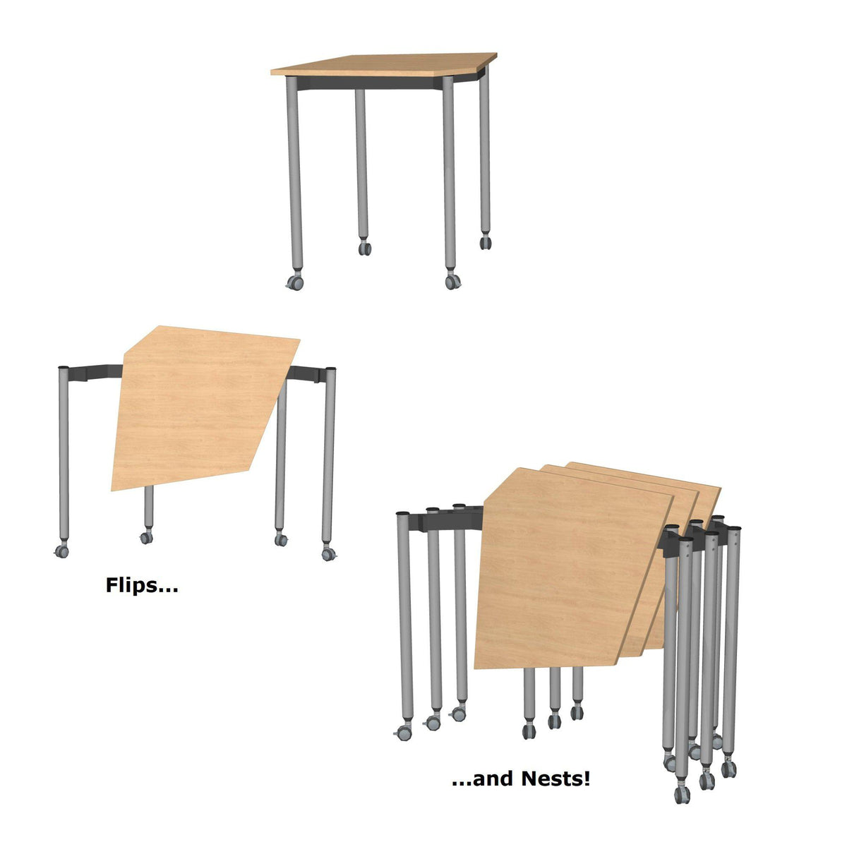 Muzo Tall Kite® Standing Height Mobile Flip-Top Folding/Nesting Table, Kite Shape, 29.5" W x 29.5" D