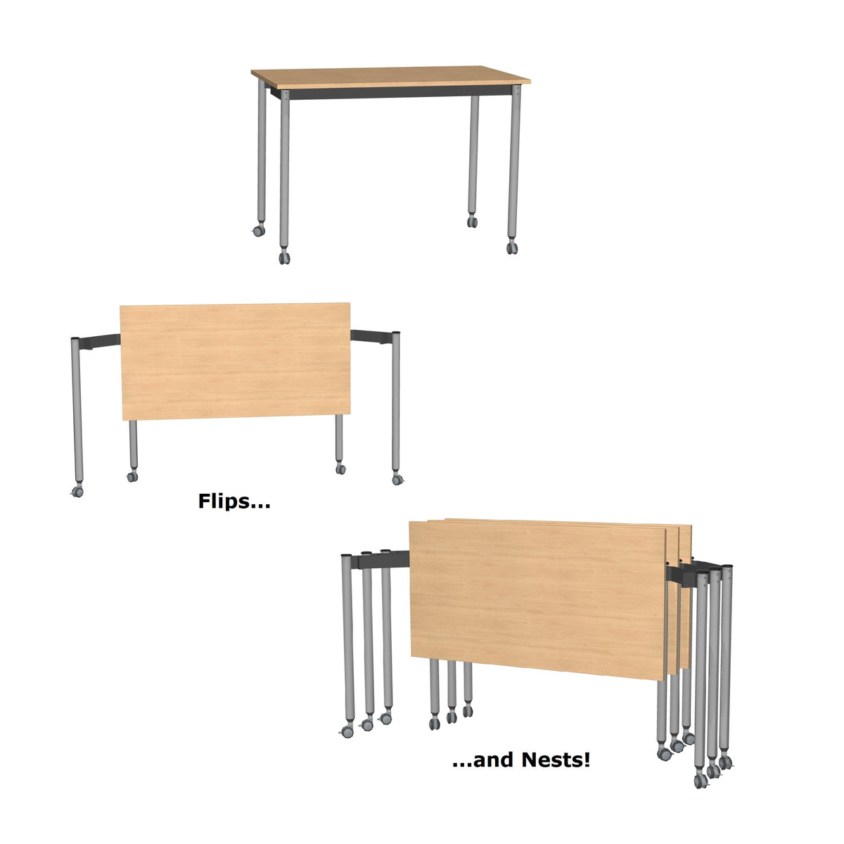 Muzo Tall Kite® Standing Height Mobile Flip-Top Folding/Nesting Table, Rectangle, 51" W x 25.5" D