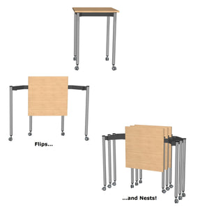 Muzo Tall Kite® Standing Height Mobile Flip-Top Folding/Nesting Table, Square, 29.5" W x 29.5" D