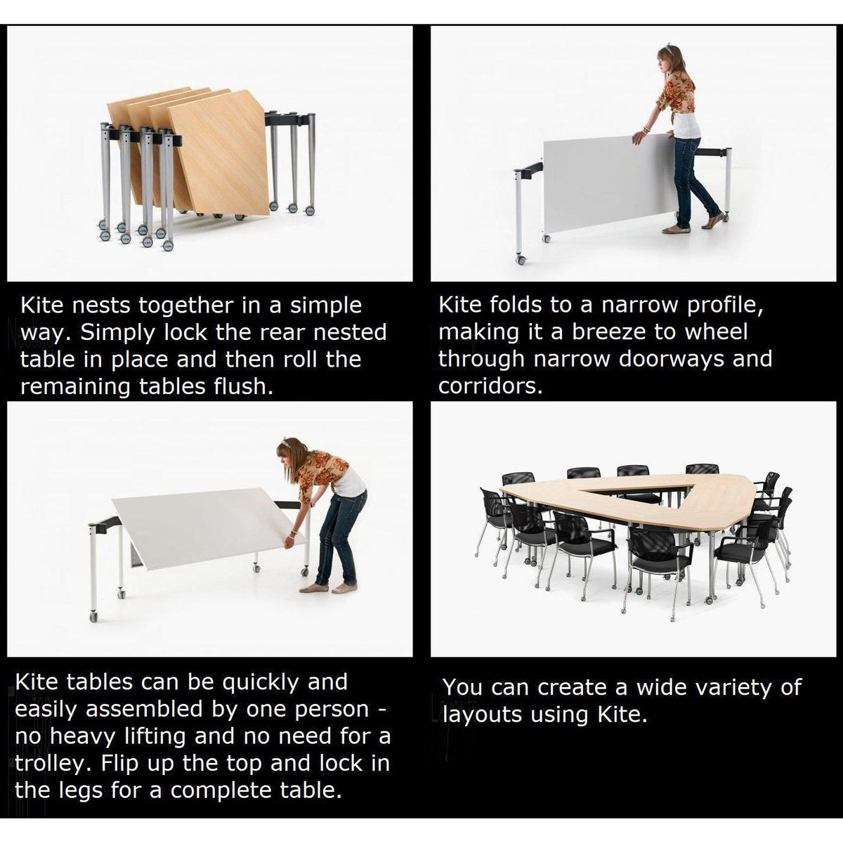 Muzo Kite® Mobile Dry-Erase Flip-Top Folding/Nesting Table, Square, 29.5" W x 29.5" D