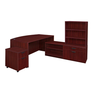 Legacy Collection 71" Hi-Low Bow Front L-Desk with Open Hutch and Single Mobile Pedestal