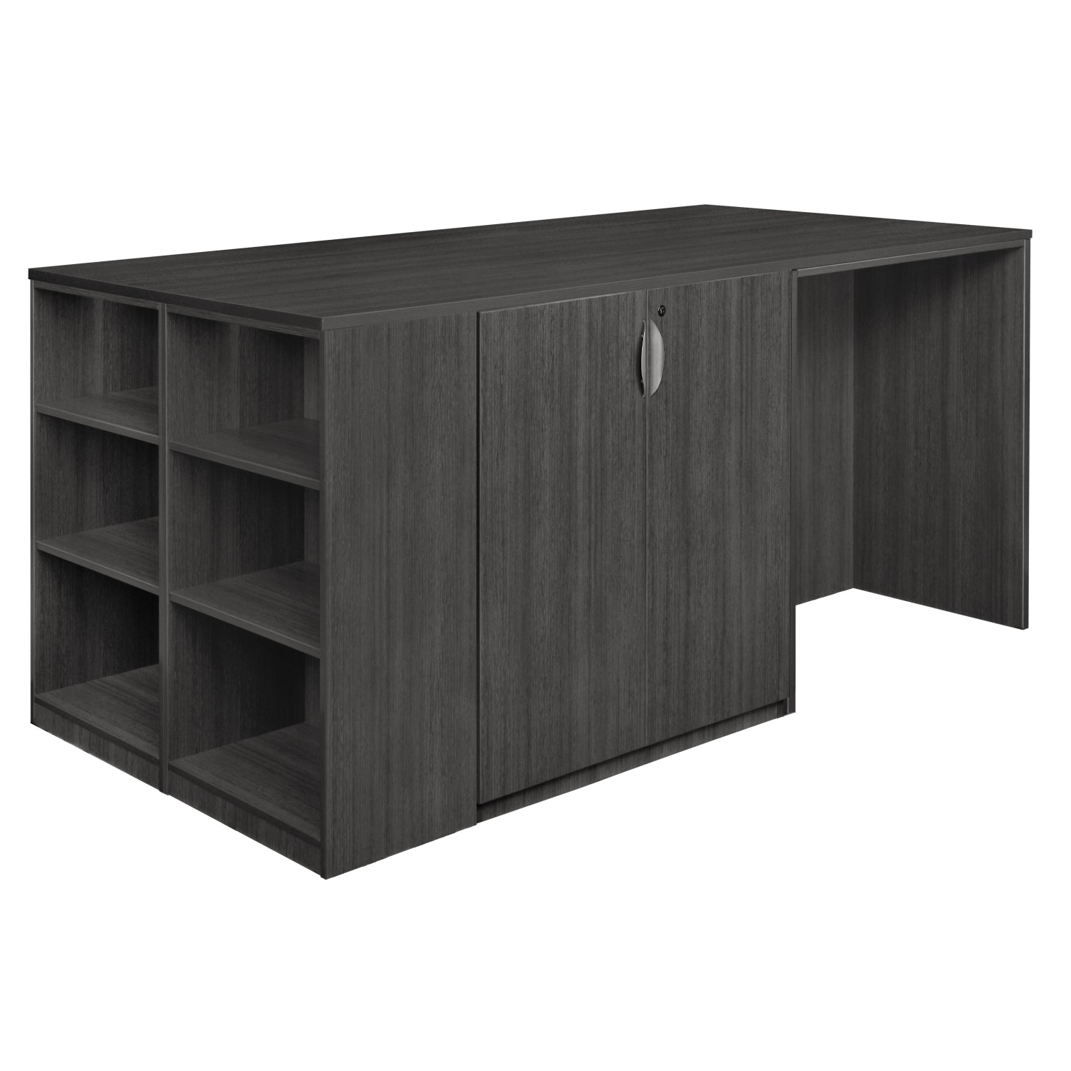 Legacy Collection Stand Up 2 Storage Cabinet/2 Desk Quad with Bookcase End