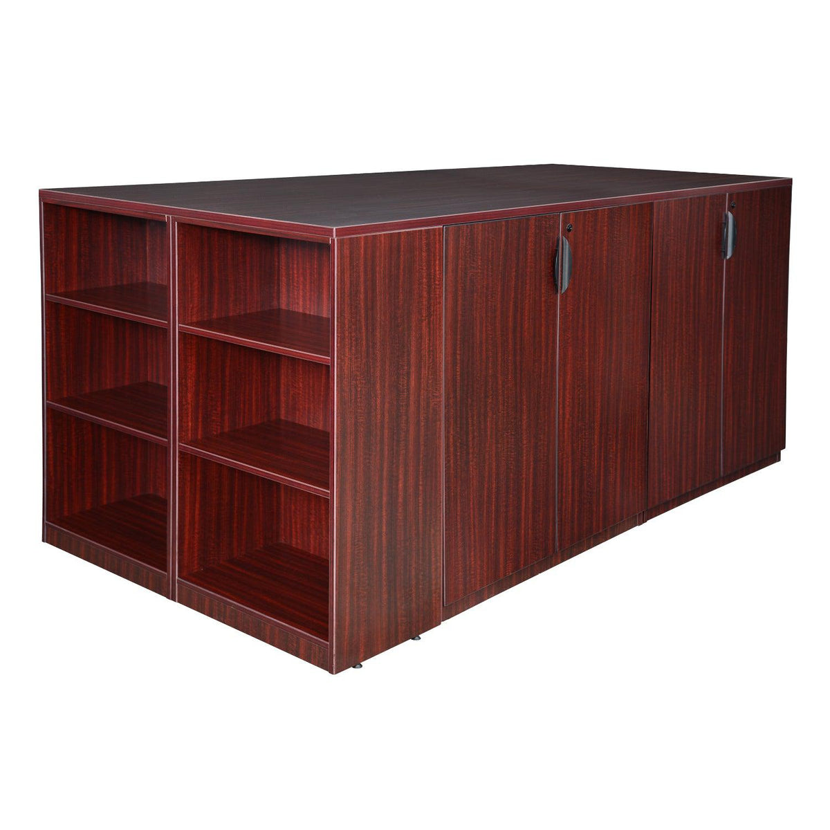 Legacy Collection Stand Up 2 Storage Cabinet/2 Desk Quad with Bookcase End