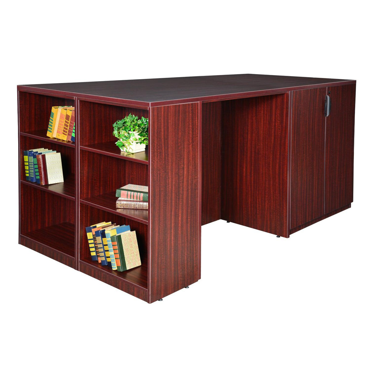 Legacy Collection Stand Up 2 Storage Cabinet/2 Desk Quad with Bookcase End