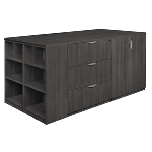 Legacy Collection Stand Up 2 Desk/Storage Cabinet/Lateral File Quad with Bookcase End