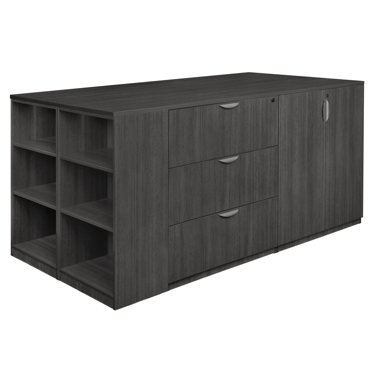Legacy Collection Stand Up Storage Cabinet/3 Lateral File Quad with Bookcase End