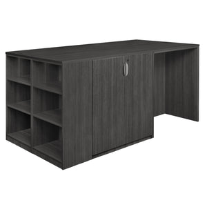 Legacy Collection Stand Up Storage Cabinet/3 Desk Quad with Bookcase End
