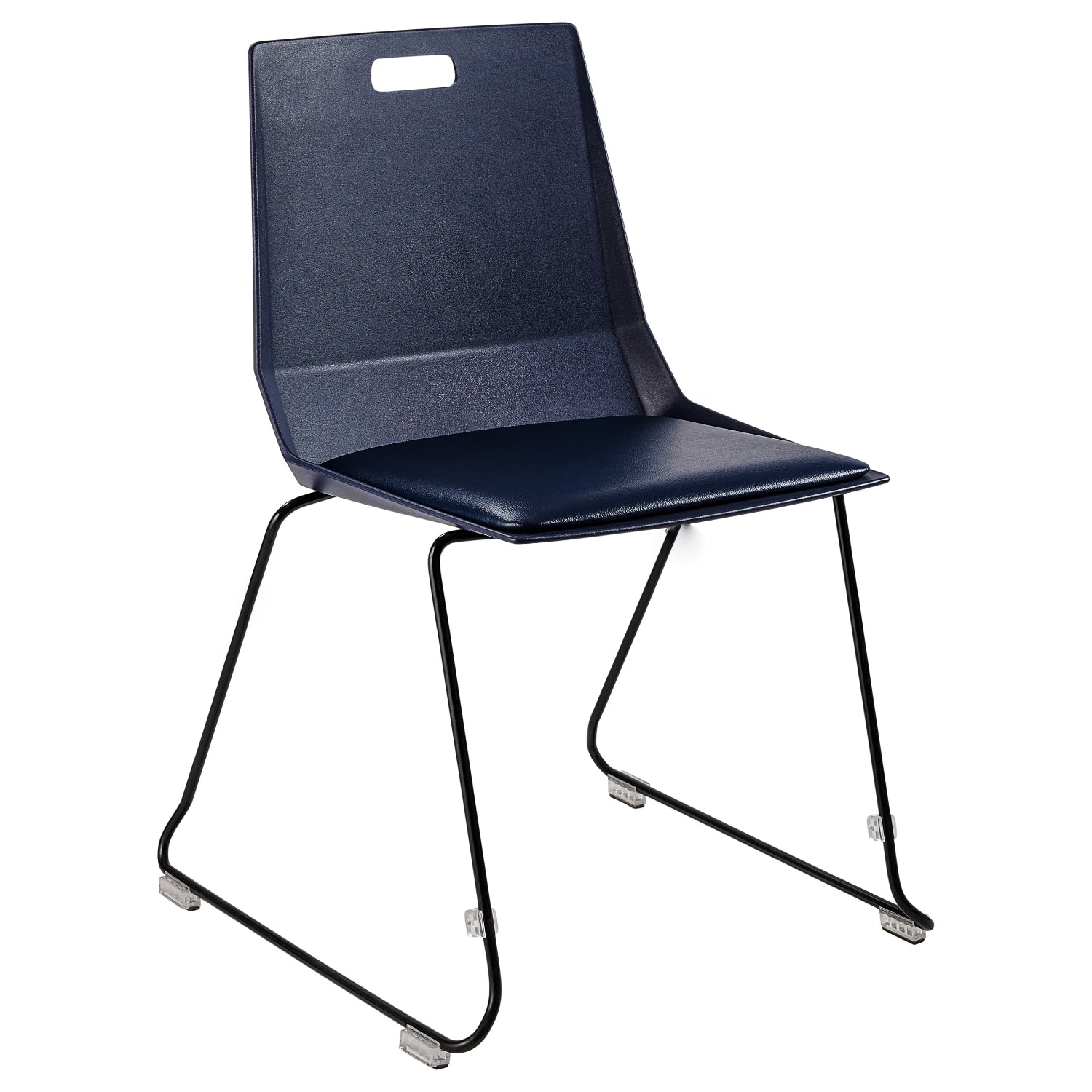 LuvraFlex Sled-Base Stack Chair, Blue Poly Back/Blue Padded Seat, Black Frame
