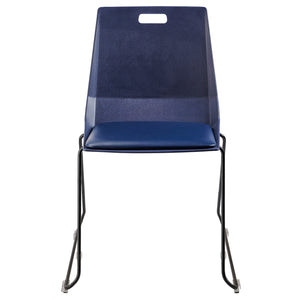 LuvraFlex Sled-Base Stack Chair, Blue Poly Back/Blue Padded Seat, Black Frame